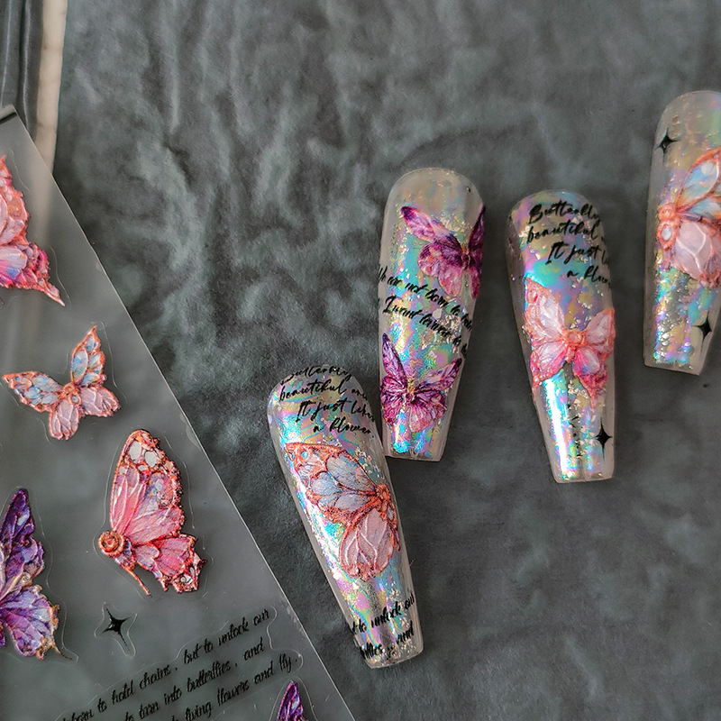 5D Embossed Butterfly Sticker  - Nail Art Rainbow ulasan dan harga