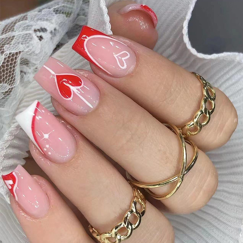 24Pcs Simple Pink White Gradie - Nail Art Simple ulasan dan harga