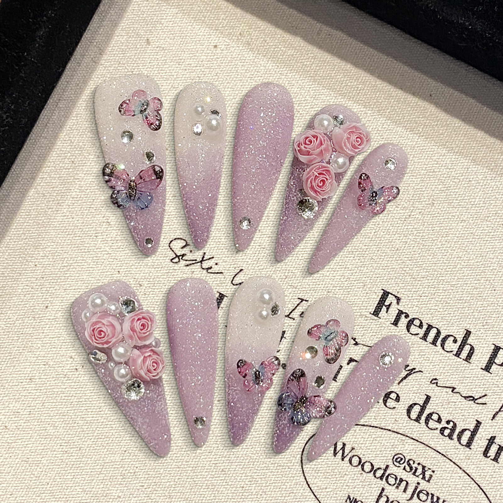 10pcs Long Stiletto Handmade F - Nail Art Glitter ulasan dan harga
