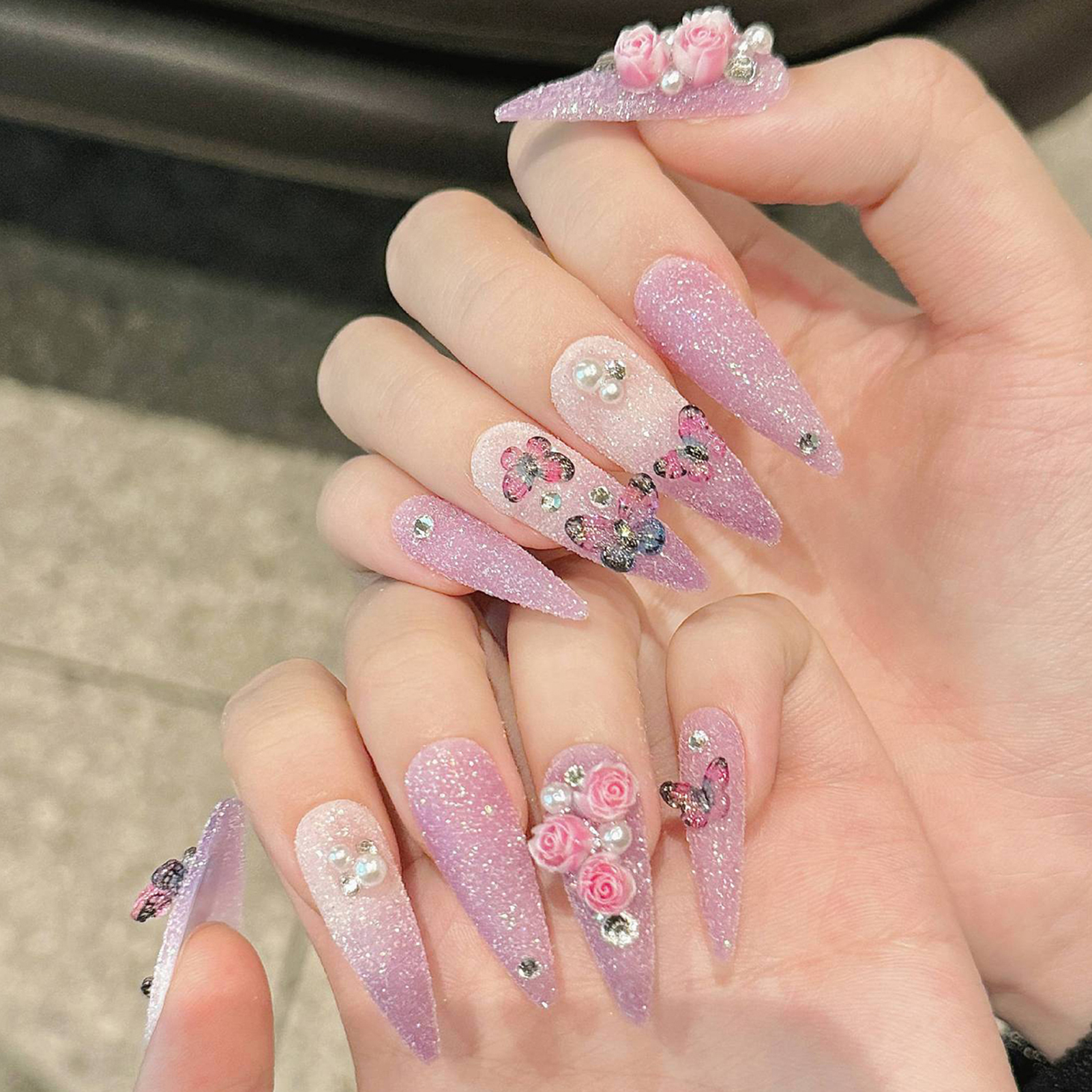 10pcs Long Stiletto Handmade F - Nail Art Glitter ulasan dan harga