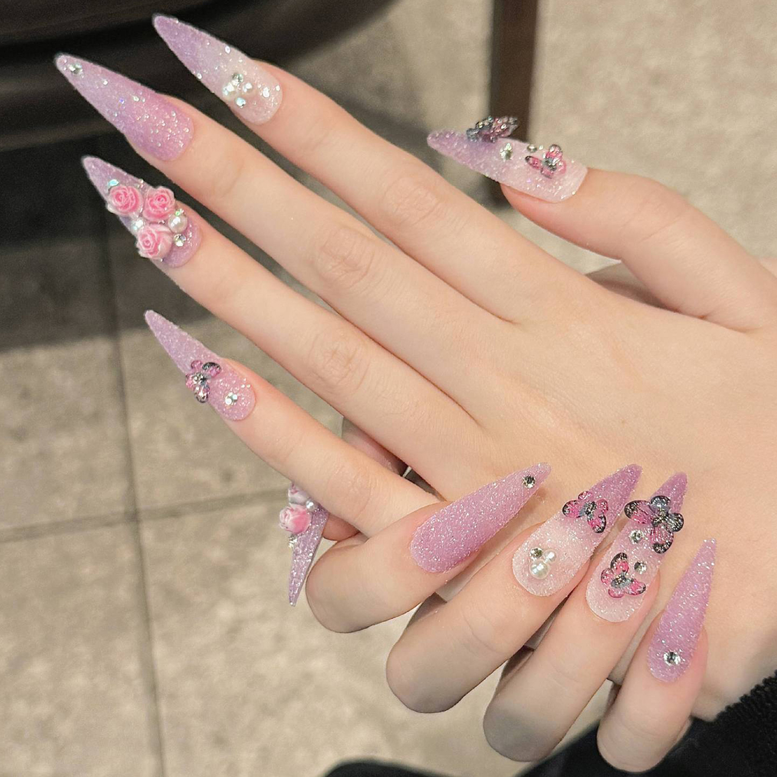10pcs Long Stiletto Handmade F - Nail Art Glitter ulasan dan harga