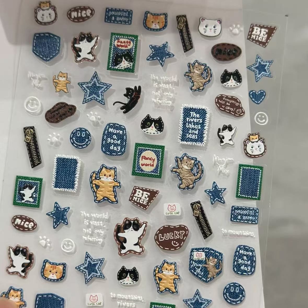 3D Denim Cat Nail Art Stickers - Nail Art Denim ulasan dan harga