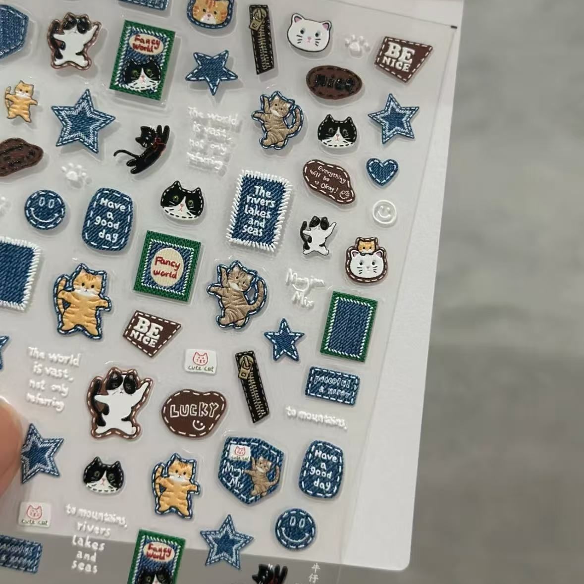 3D Denim Cat Nail Art Stickers - Nail Art Denim ulasan dan harga