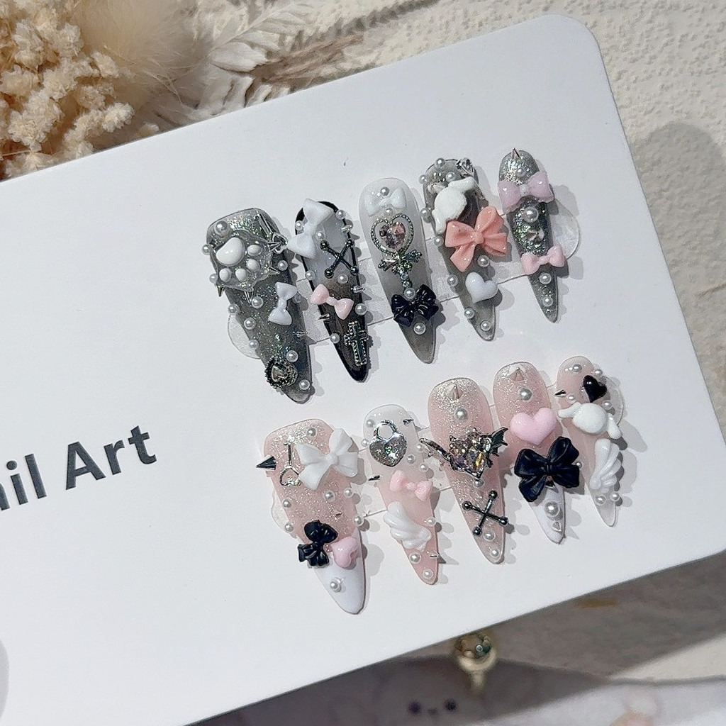 Jirai Y2K Spice Girl Black Pin - Nail Art Pink ulasan dan harga
