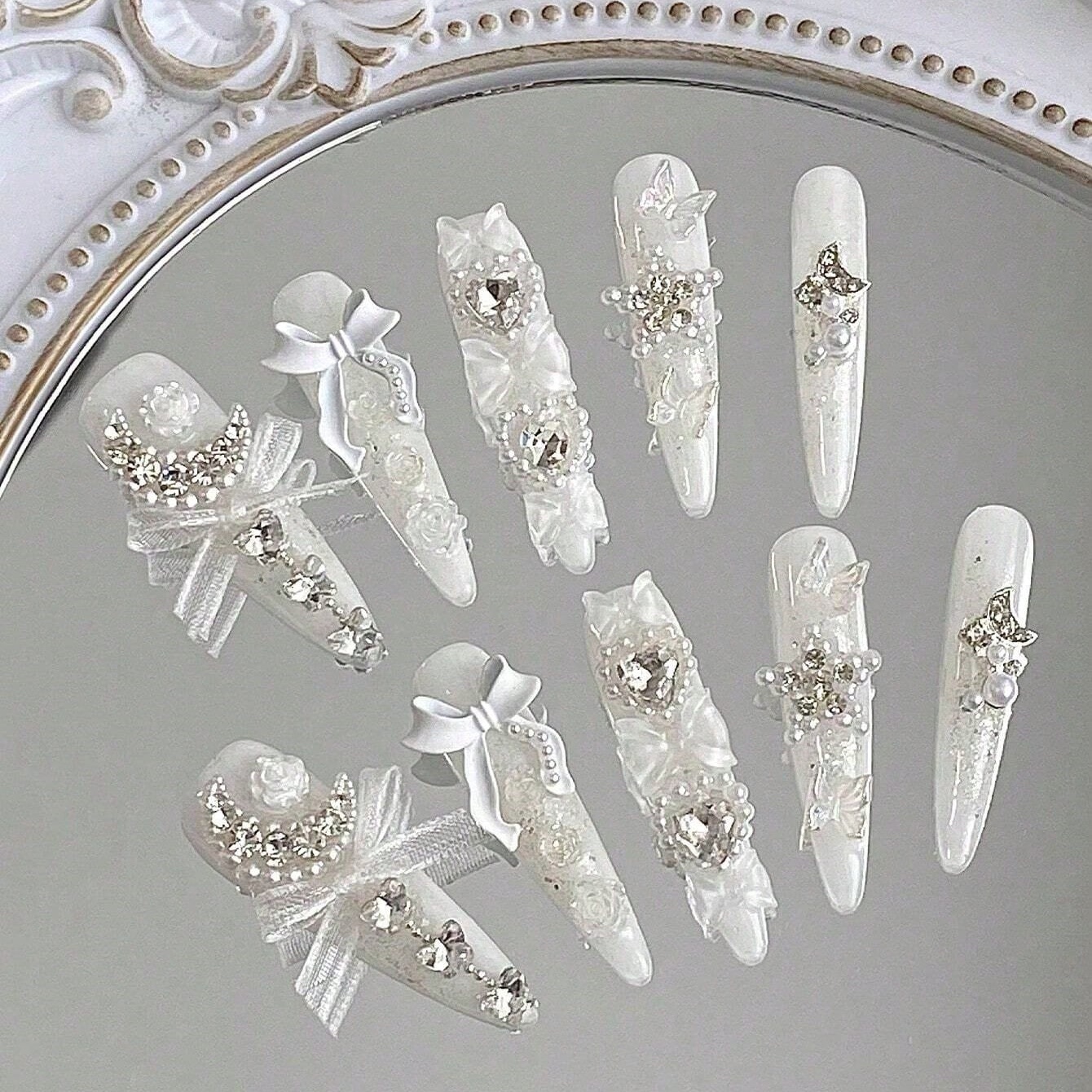 10 pieces of hand-pressed long - Nail Art Wedding ulasan dan harga