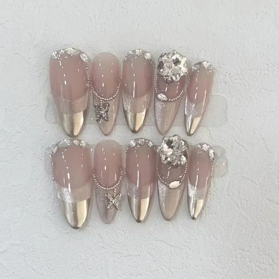 10Pcs Handmade Press on Nails  - Nail Art Pink ulasan dan harga