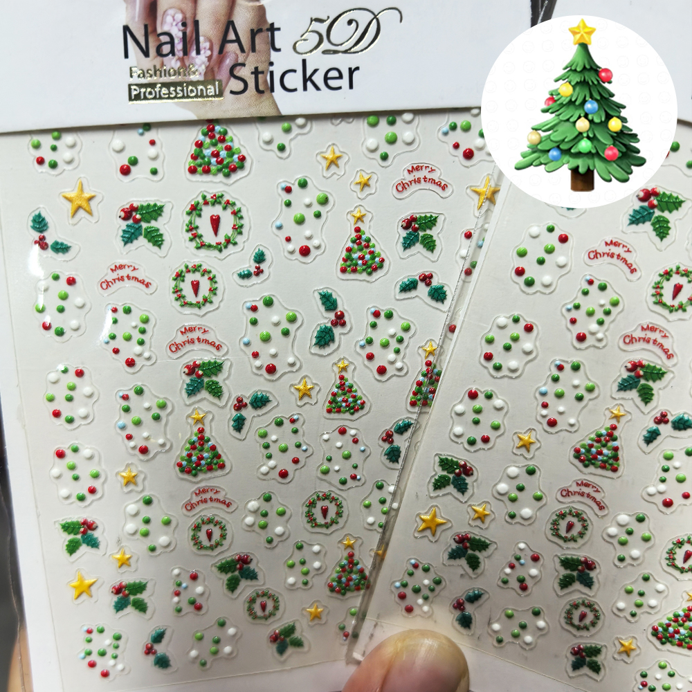 1pcs Red-Green-white Dot 5D Ch - Nail Art Xmas Stickers ulasan dan harga