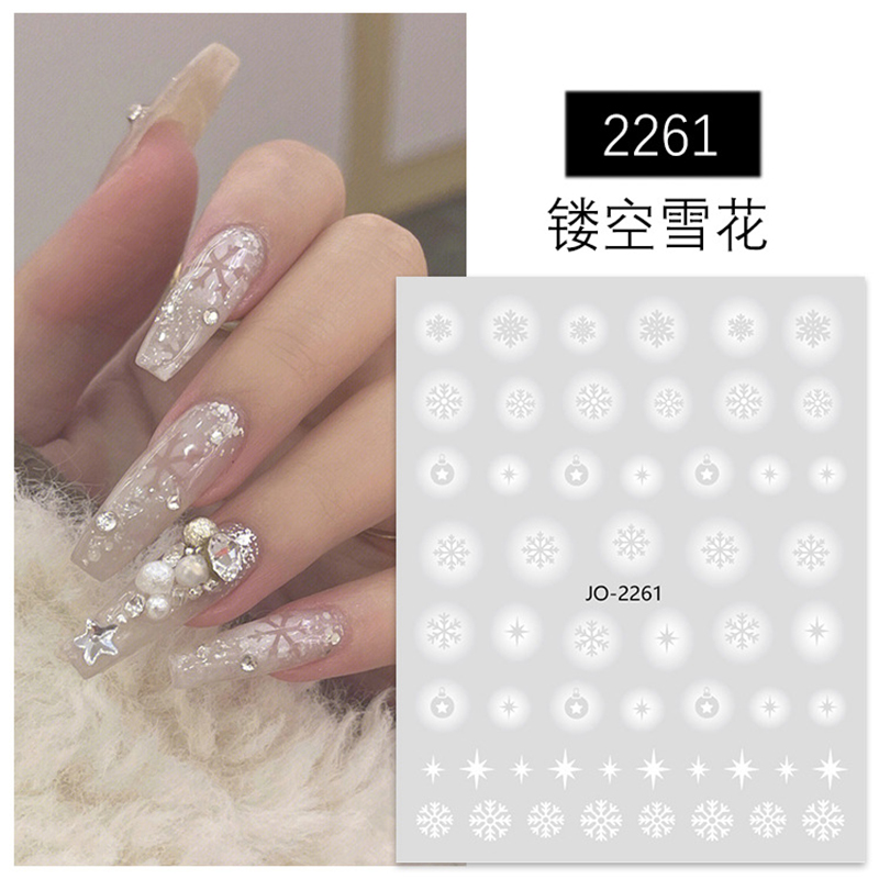 Nail Art 3d Decals White Hollo - Nail Art Xmas Stickers ulasan dan harga