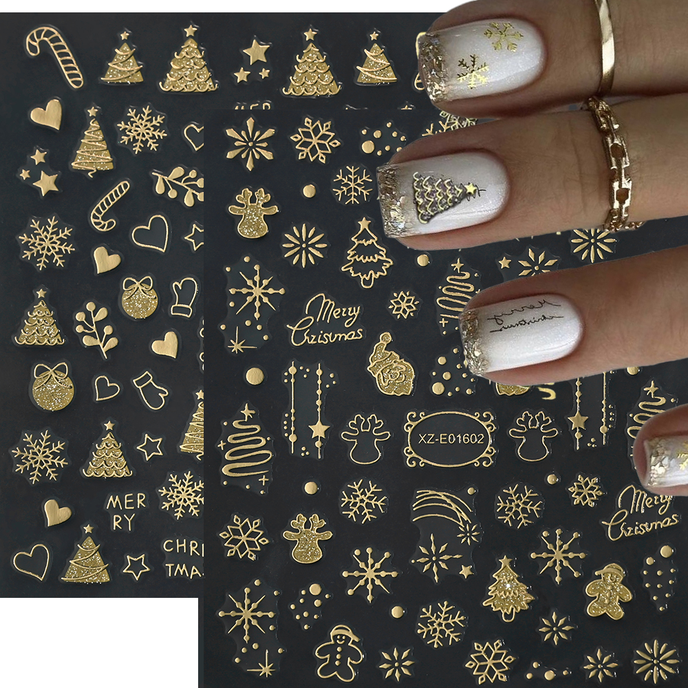 2pcs Luxury Gold Christmas 3D  - Nail Art Xmas Stickers ulasan dan harga