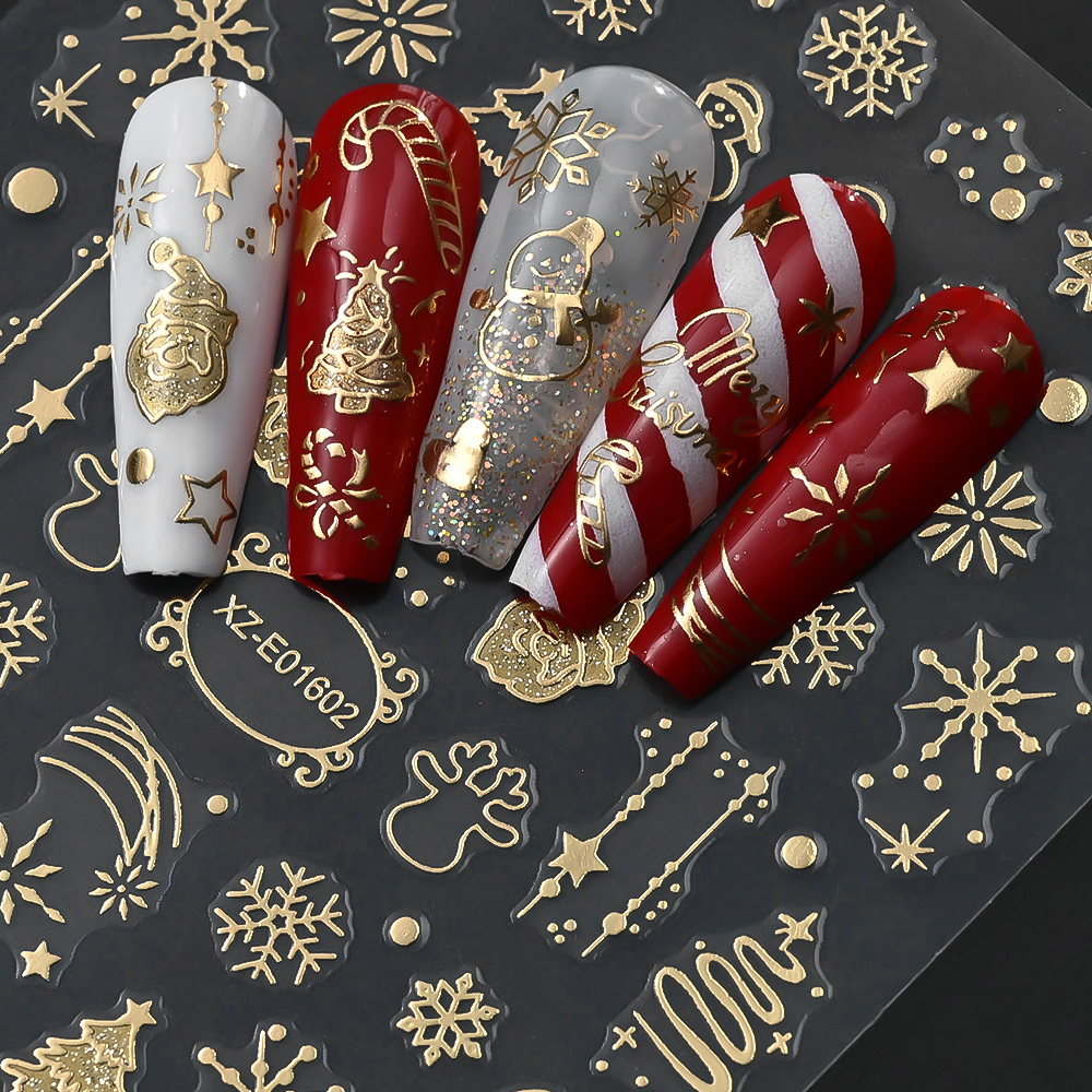 2pcs Luxury Gold Christmas 3D  - Nail Art Xmas Stickers ulasan dan harga
