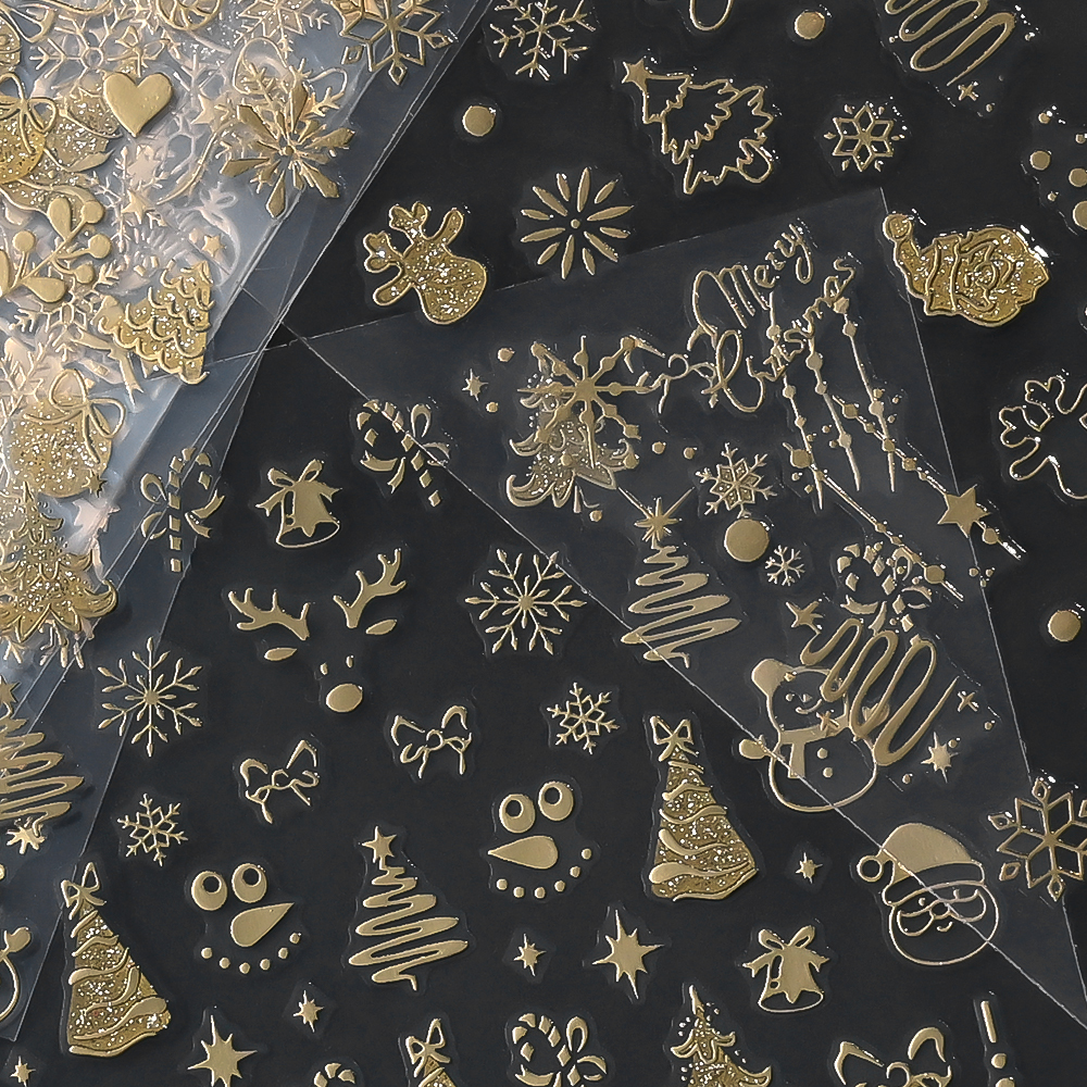 2pcs Luxury Gold Christmas 3D  - Nail Art Xmas Stickers ulasan dan harga