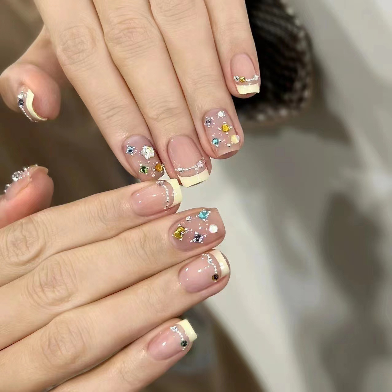 10Pcs Short Square French Hand - Nail Art Simple ulasan dan harga