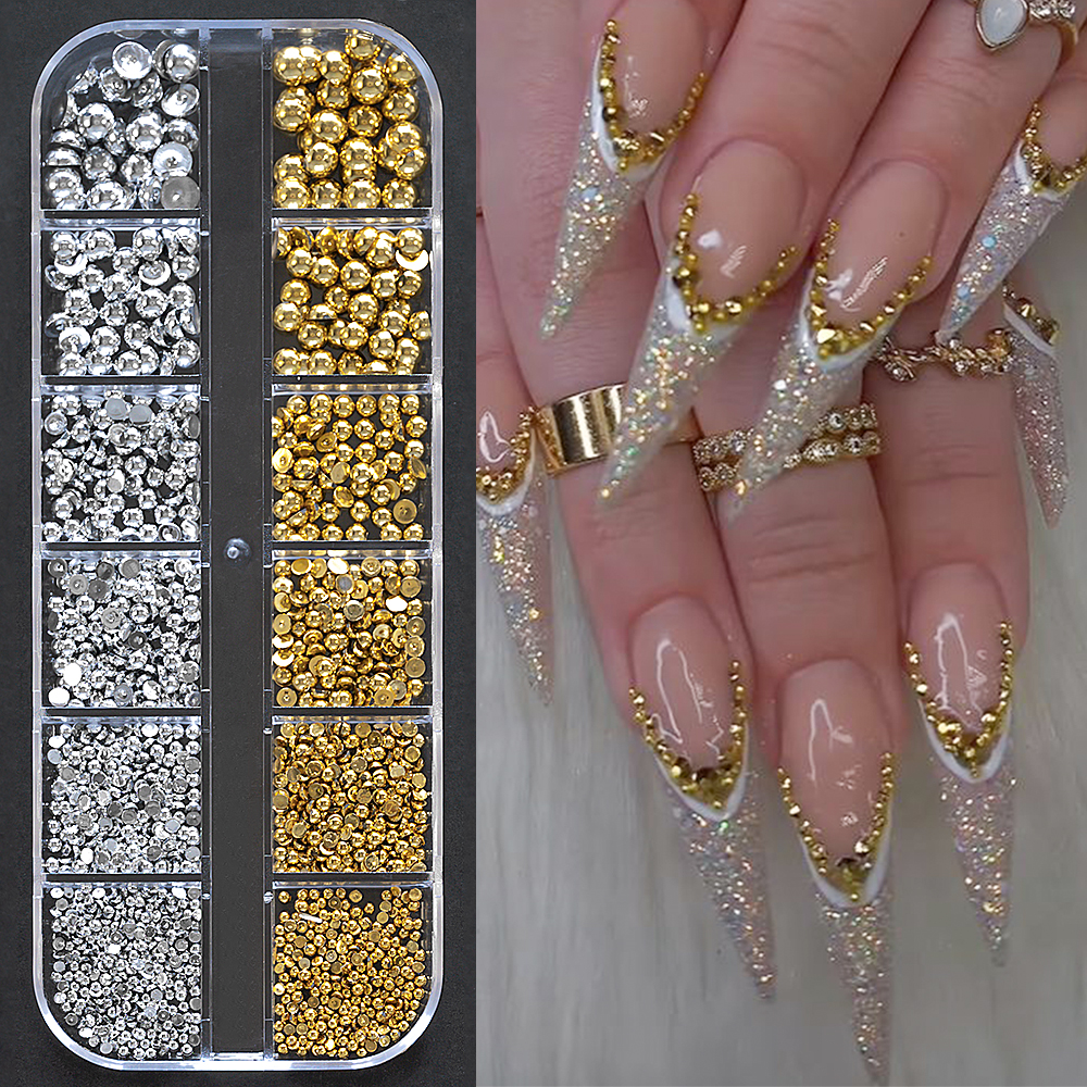 12Grids Gold/Sliver Half Round - Nail Art Xmas Design ulasan dan harga