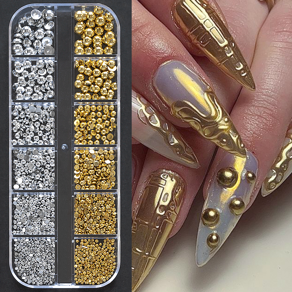 12Grids Gold/Sliver Half Round - Nail Art Xmas Design ulasan dan harga