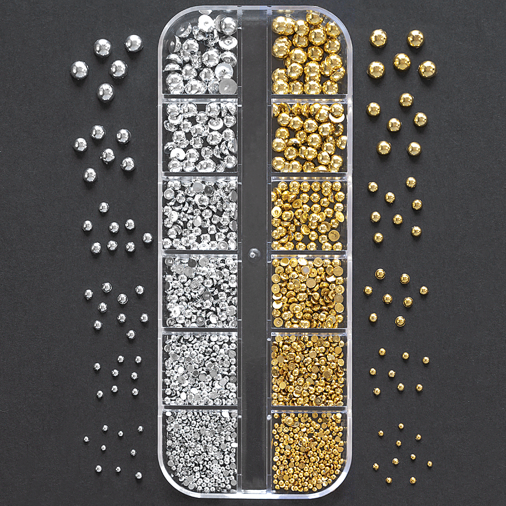 12Grids Gold/Sliver Half Round - Nail Art Xmas Design ulasan dan harga