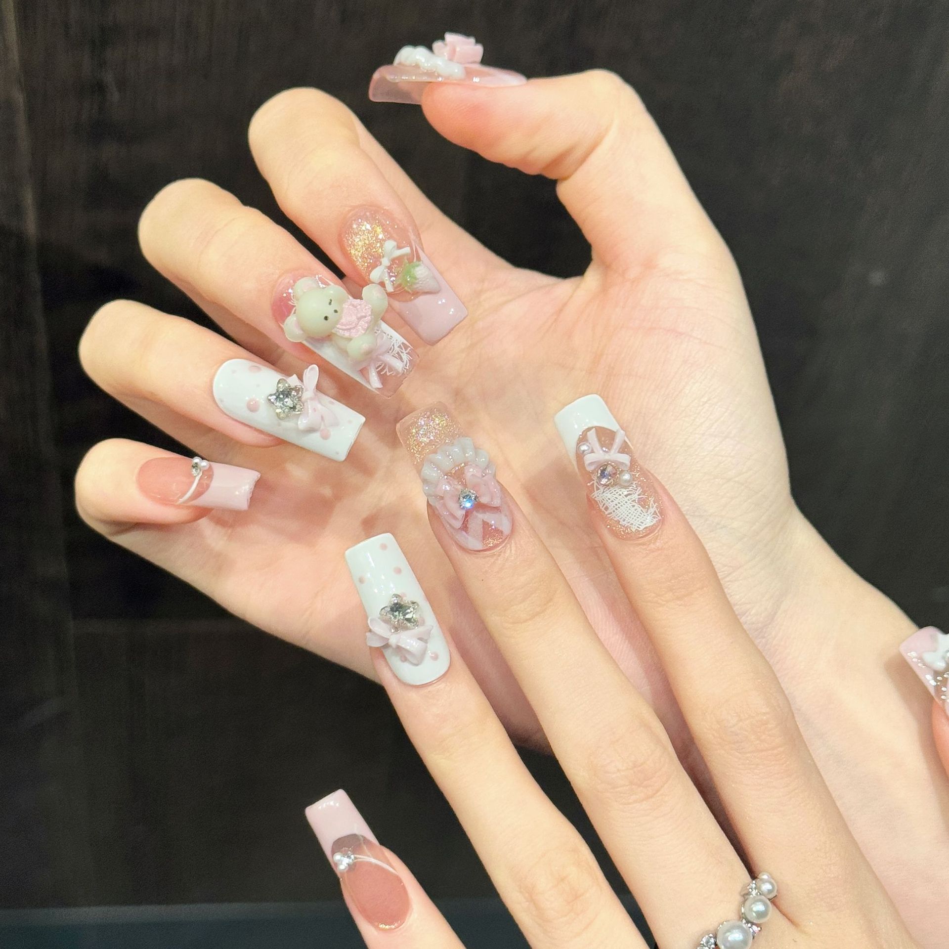 10pcs Pure Hand Pressed Long S - Nail Art Pink ulasan dan harga
