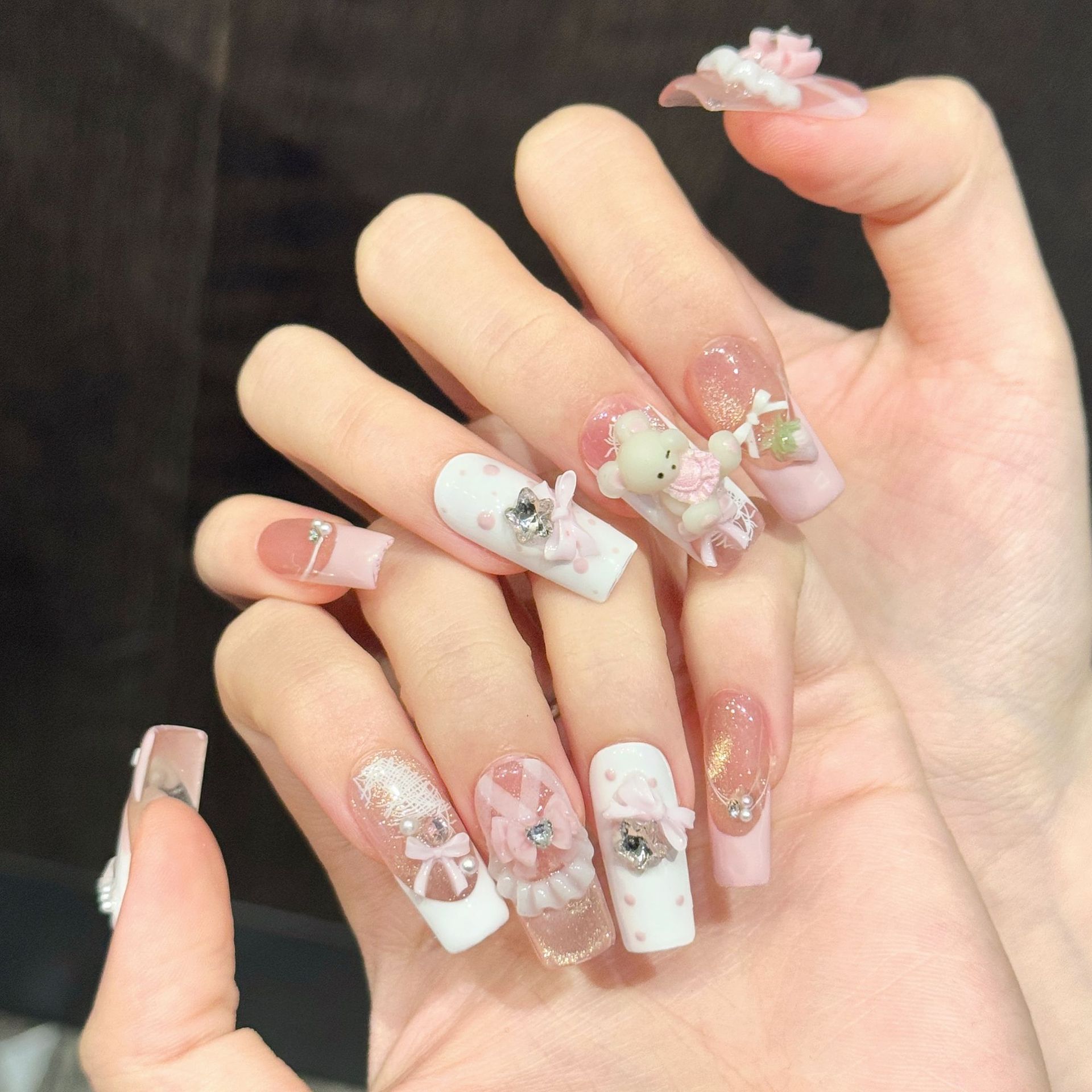 10pcs Pure Hand Pressed Long S - Nail Art Pink ulasan dan harga