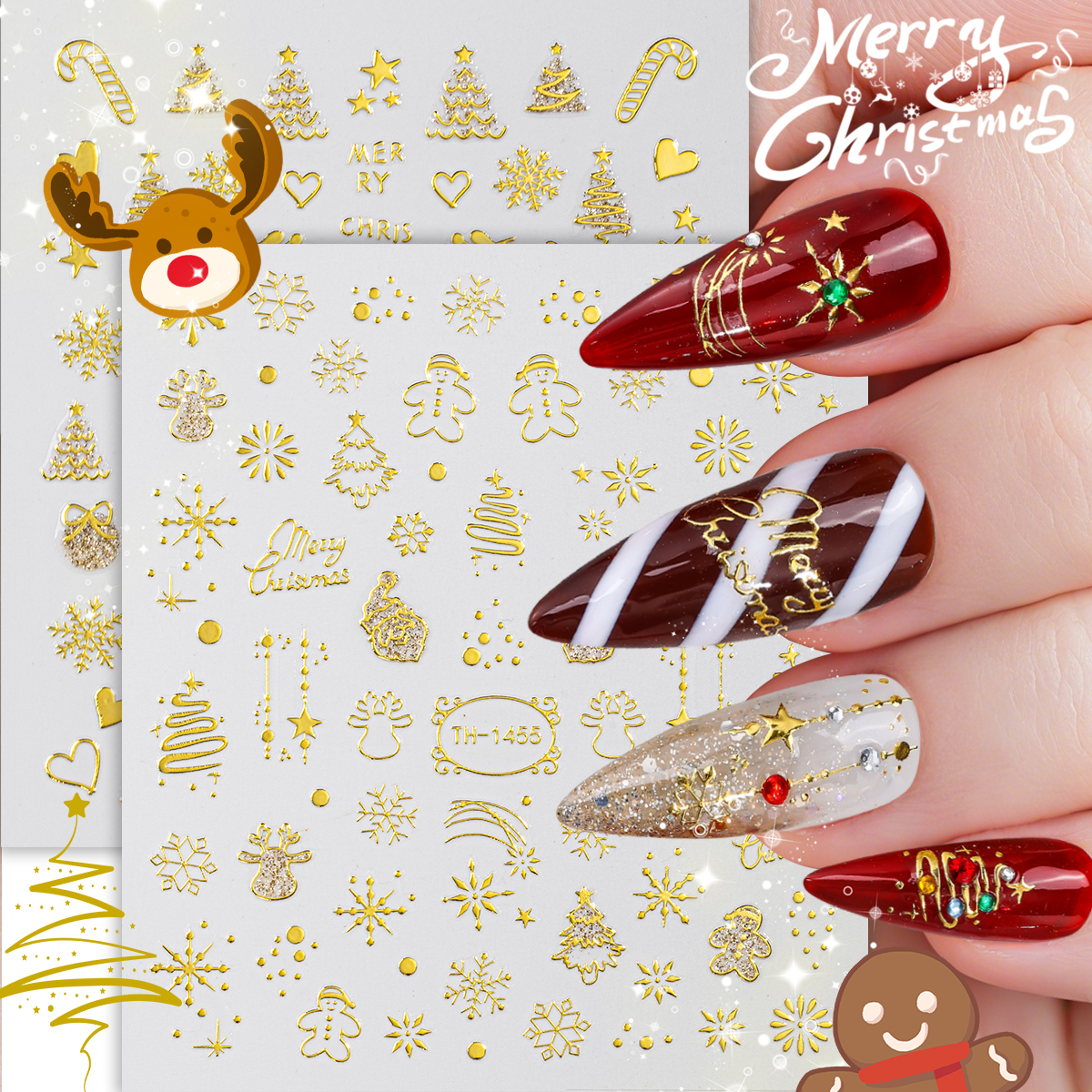 2pcs Cute New Year Cartoon Nai - Nail Art Xmas Design ulasan dan harga