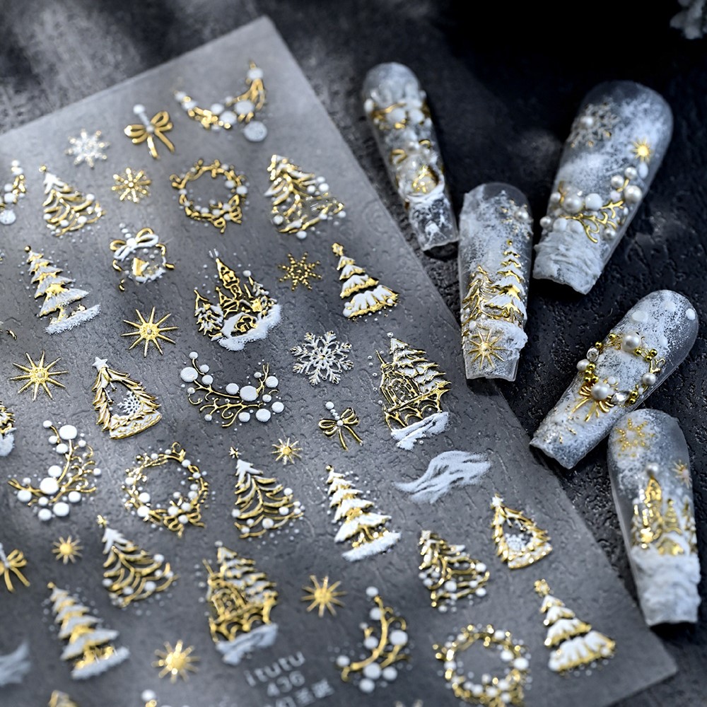 5D Embossed Gold Castle/Garlan - Nail Art Xmas Design ulasan dan harga