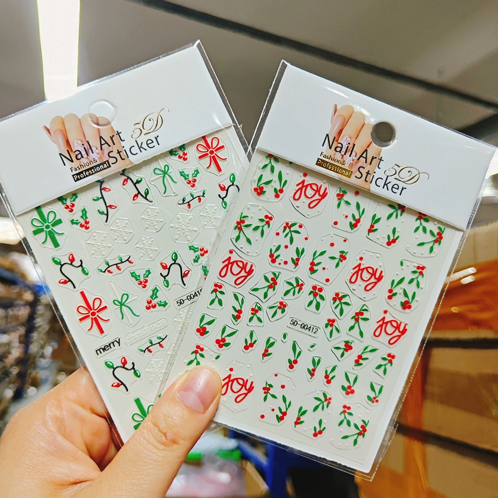 2pcs Christmas Holly Nail Art  - Nail Art Xmas Stickers ulasan dan harga