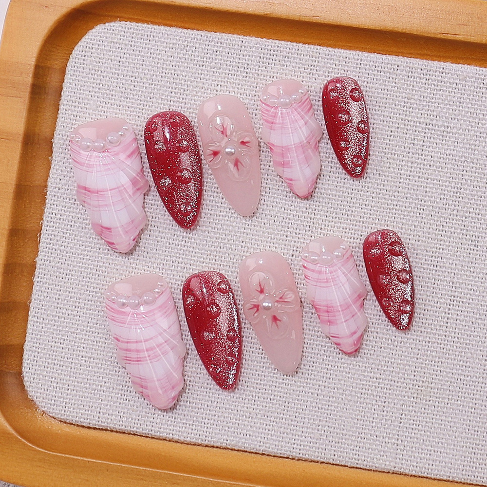10pcs Medium Almond Handmade P - Nail Art Pink ulasan dan harga