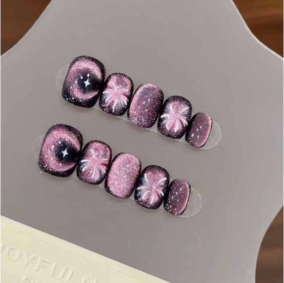10Pcs Purple Short Round Head  - Nail Art Simple ulasan dan harga