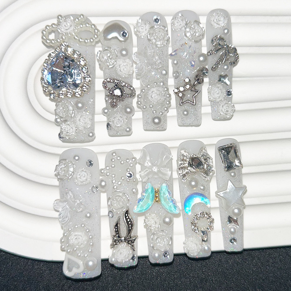 10PCS Cute Jirai Kei White Han - Nail Art Glitter ulasan dan harga
