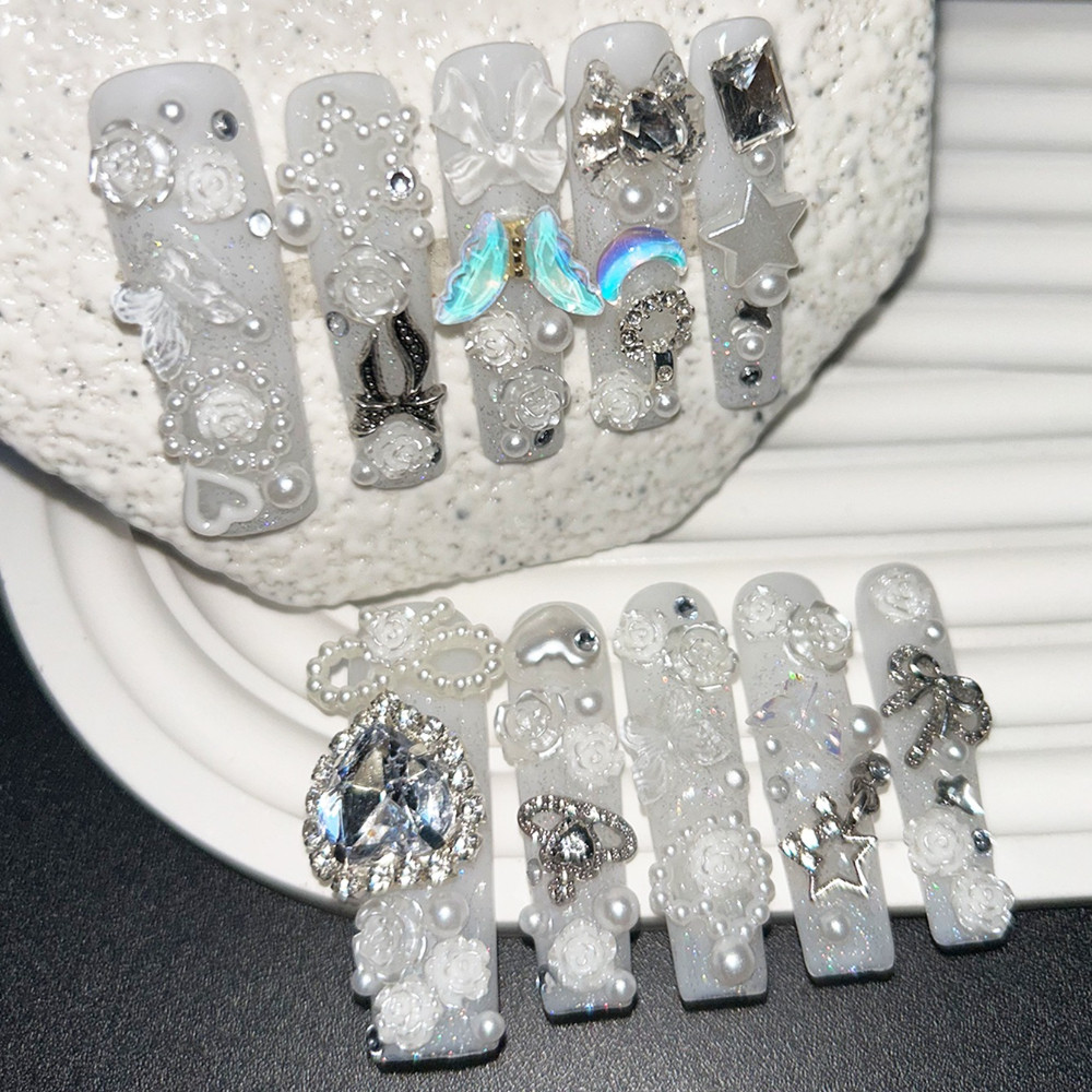 10PCS Cute Jirai Kei White Han - Nail Art Glitter ulasan dan harga