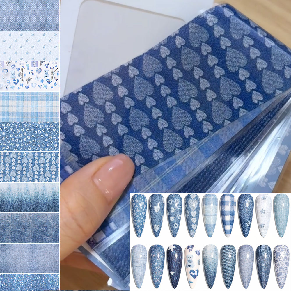 10PCS Blue Denim Series Nail T - Nail Art Denim ulasan dan harga
