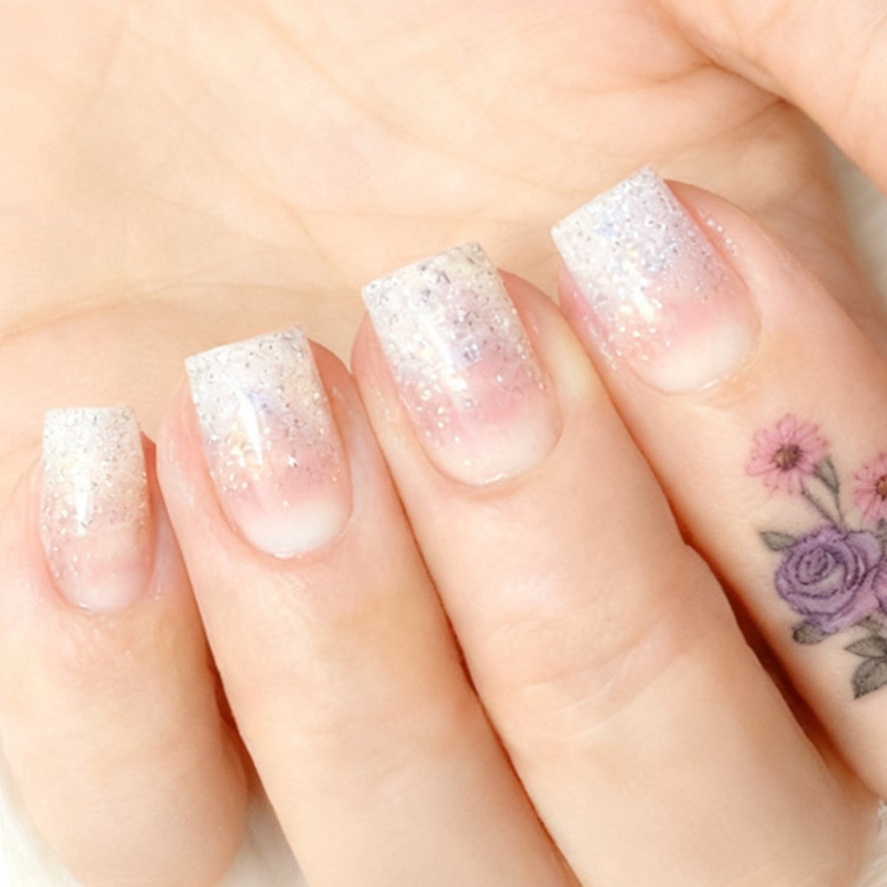 Glitter Short Fake Nail Tips W - Nail Art Natural Pink ulasan dan harga
