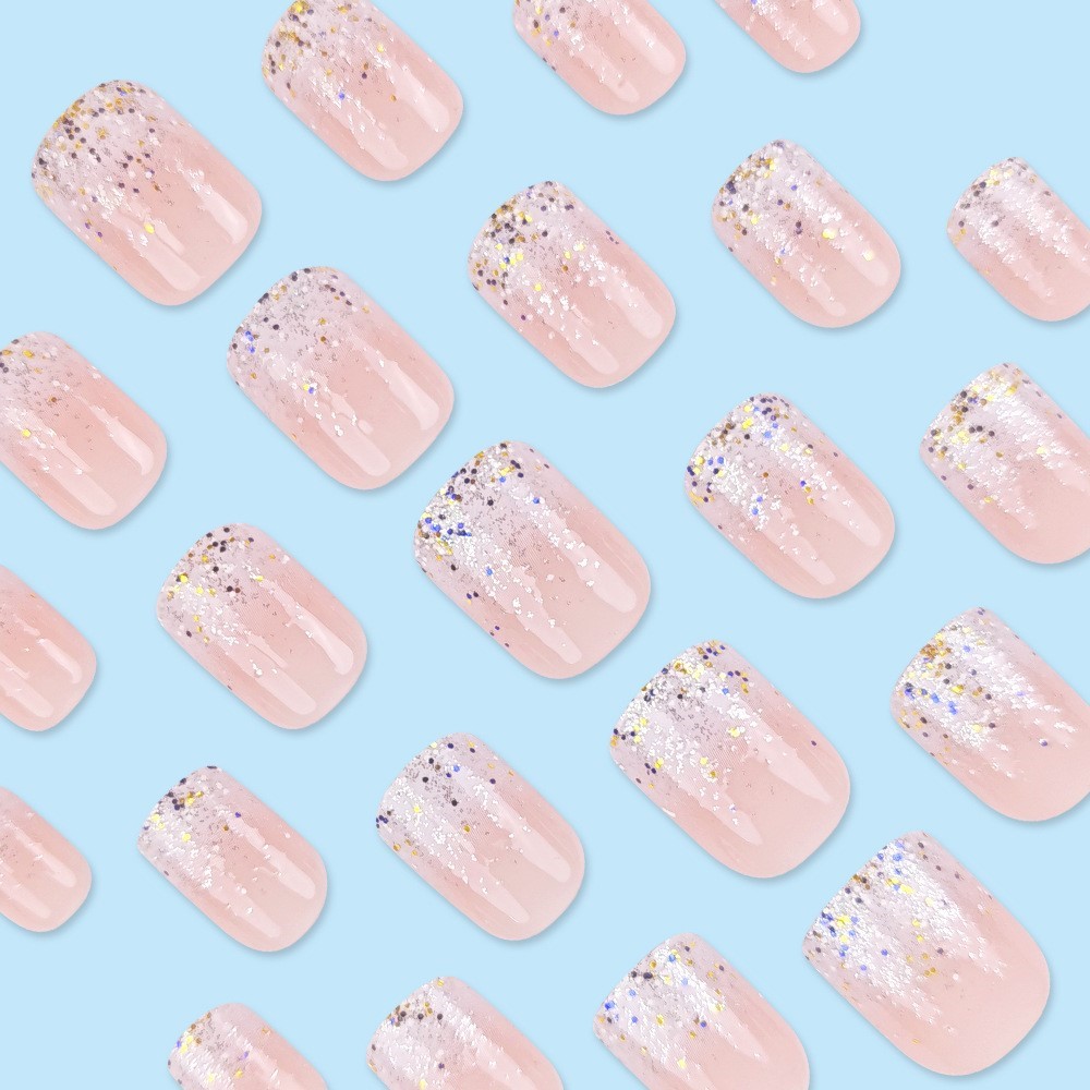 Glitter Short Fake Nail Tips W - Nail Art Natural Pink ulasan dan harga
