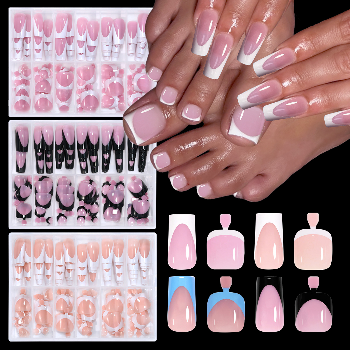 144pcs French Black Pink Hand& - Nail Art Pink ulasan dan harga