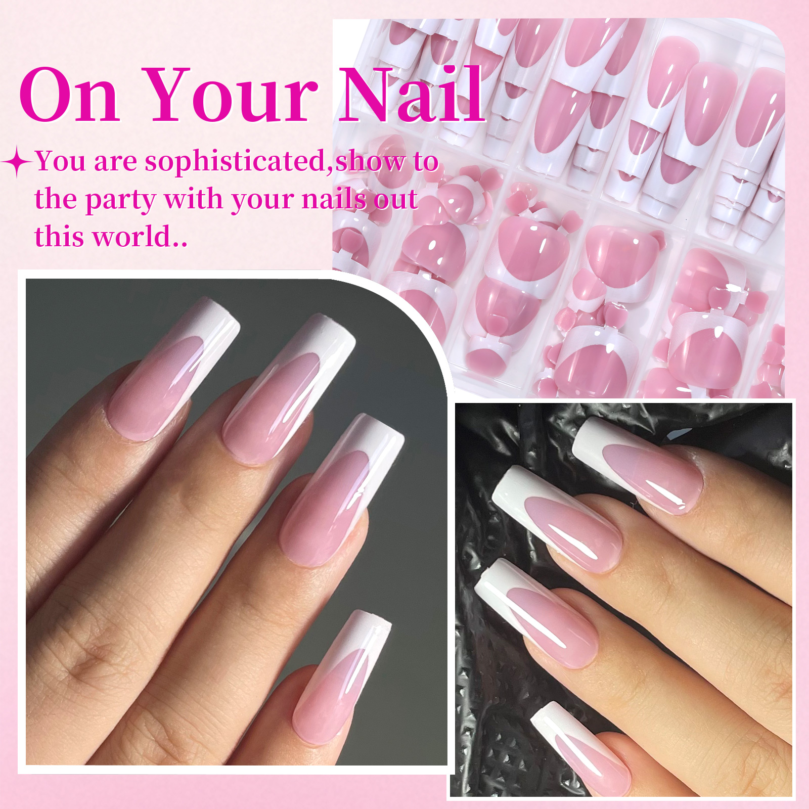 144pcs French Black Pink Hand& - Nail Art Pink ulasan dan harga