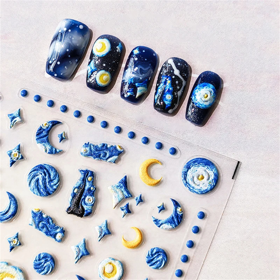 Blue Starry Night 5D Soft Embo - Nail Art Van Gogh ulasan dan harga