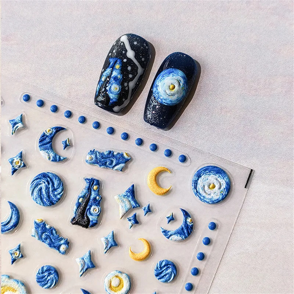 Blue Starry Night 5D Soft Embo - Nail Art Van Gogh ulasan dan harga